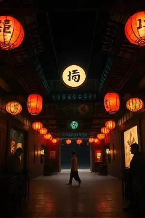 浓雾中停靠的绿皮车厢与延伸的道轨